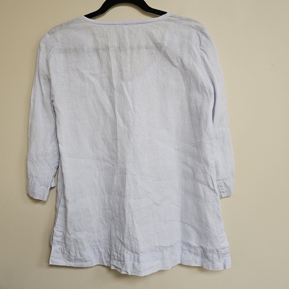Eileen Fisher 100% Irish Linen Beaded Blouse Size M Light Periwinkle Blue - Picture 2 of 8
